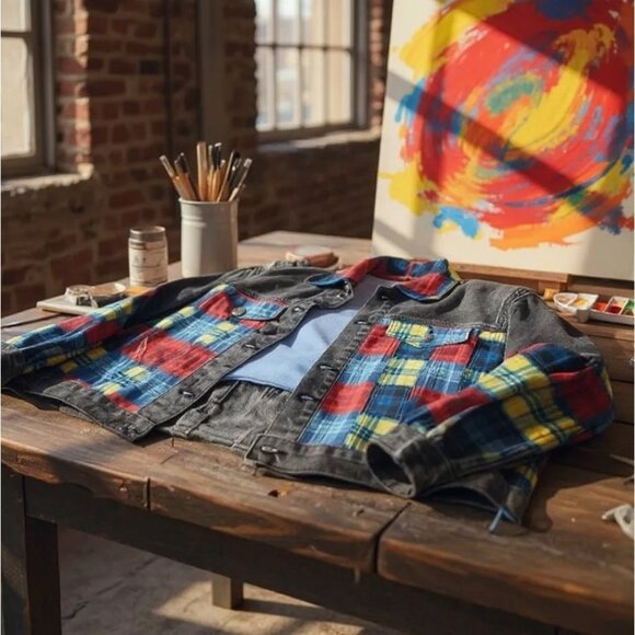 Delia*s “In This Moment” Denim Jacket & Skirt Set w/ Plaid Patchwork – Rebellion - Picture 11 of 13